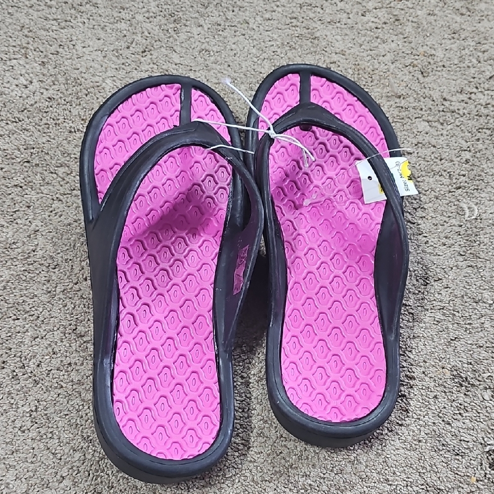 Women's Black and Pink Sandals